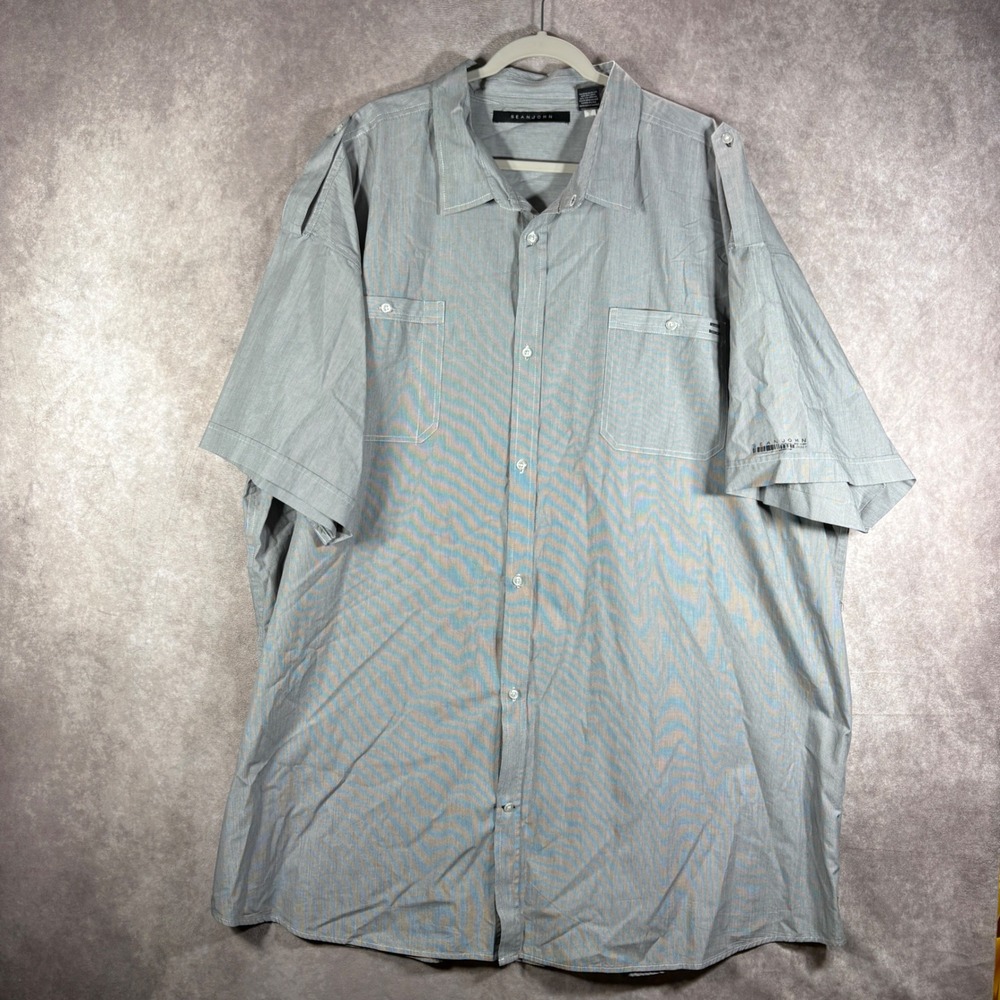 Sean John Button Down Shirt Mens 5XLT Gray Pinstripe Short Sleeve Hip Hop Street